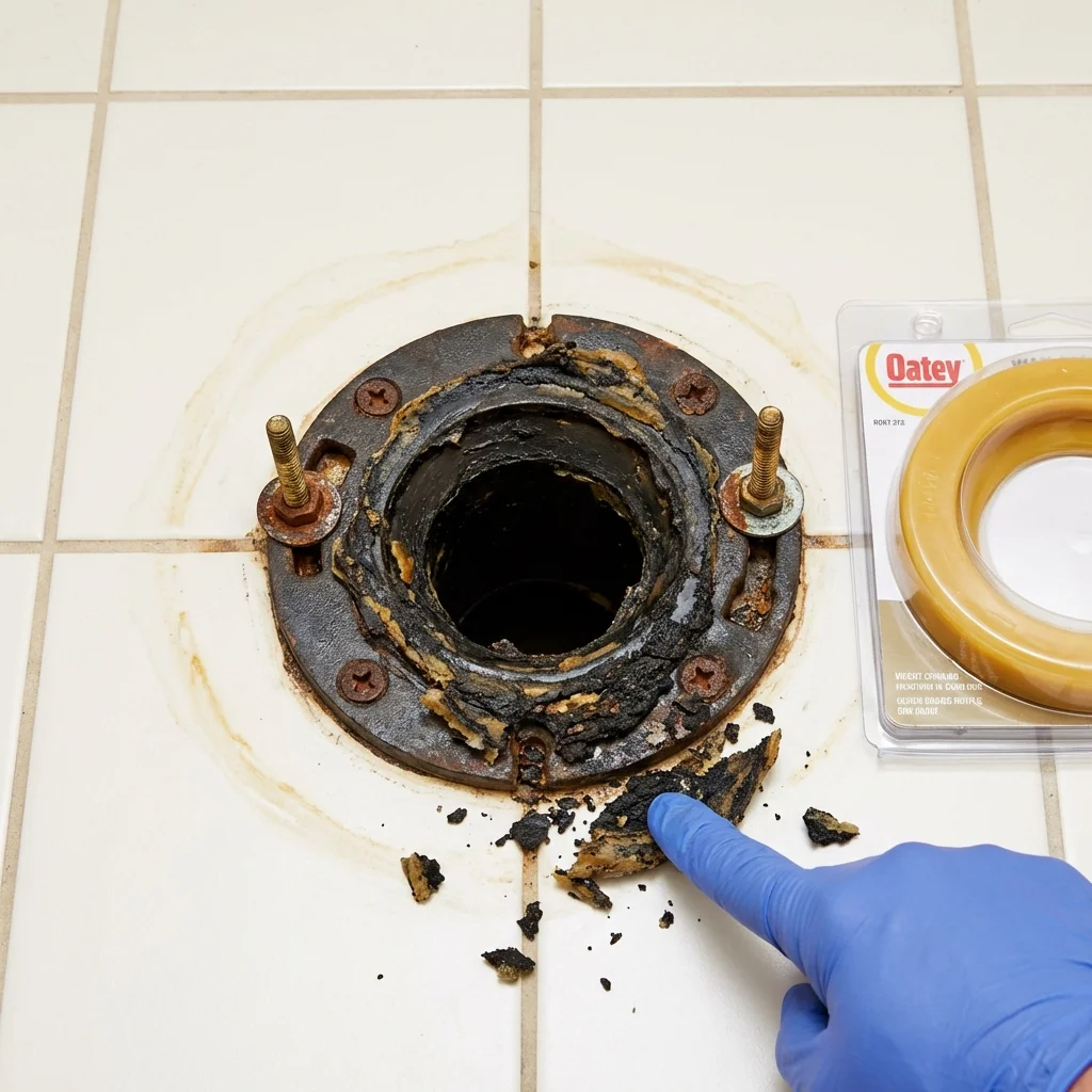 Failed wax ring showing water seepage at the base of a toilet in a Beaver Falls, PA home