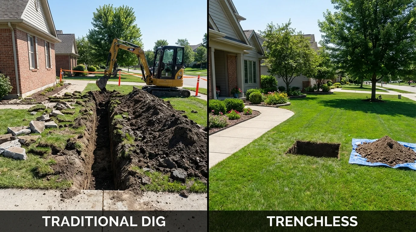 Trenchless sewer repair with minimal yard damage versus traditional excavation in Beaver Falls, PA
